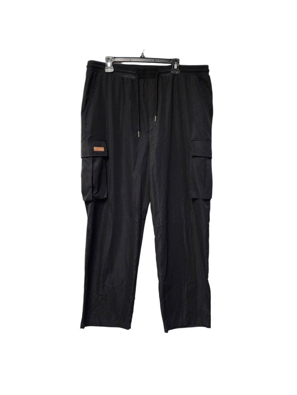 Mens Black Cargo Pants Elastic Waist Drawstring Sid Relaxed Fit Size 36